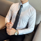 秋款大领衬衫男长袖薄款潮流帅气修身休闲立领纯色黑衬衣C43-P68，男装衬衫，电商C308