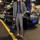 英伦韩版修身男士休闲商务西服套装新郎套装深灰色LJT30-P230，男装西服套装，电商C308