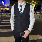 英伦商务韩版修身条纹V领男士马甲新郎伴郎小马甲深灰色MJ29-P60，男装背心/马甲，电商C308