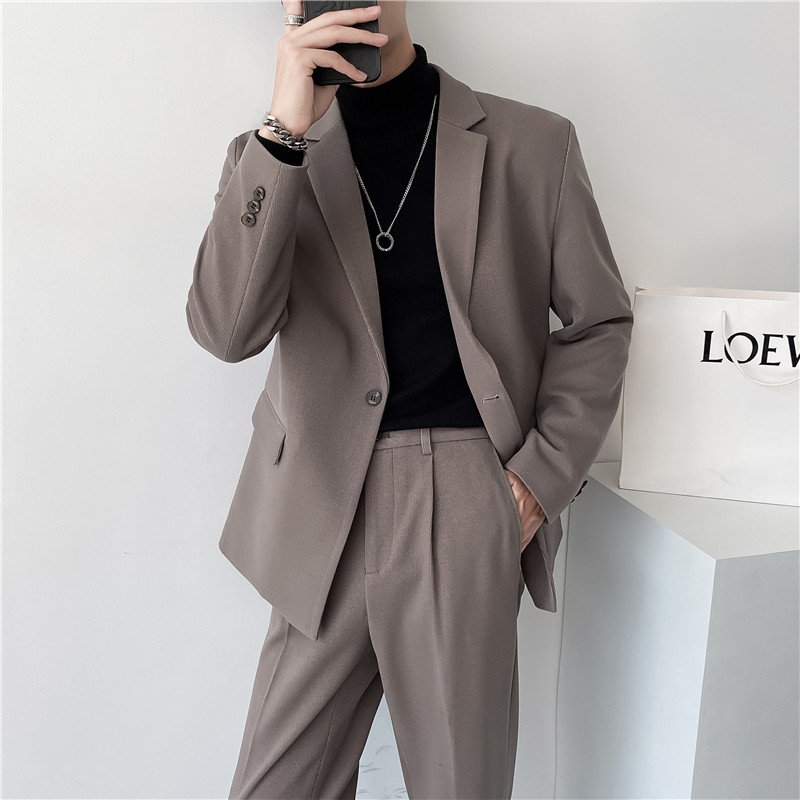 ins轻熟风英伦纯色呢料西服外套阔版宽松休闲小西装X25-P150,男装西服套装,电商C308