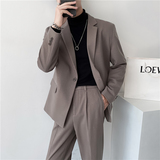 秋冬ins轻熟风英伦纯色呢料西服外套阔版宽松休闲西装X25-P150，男装西服套装，电商C308