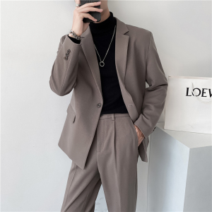 ins轻熟风英伦纯色呢料西服外套 阔版宽松休闲小西装X25-P150图片