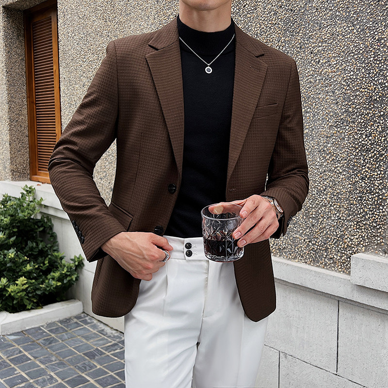 英伦韩版修身男士商务休闲二粒扣华夫格西服加厚小外套X924-P155,男装西服,电商C308