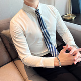 网红大领衬衫男长袖薄款潮流帅气修身休闲立领纯色黑衬衣C51-P68，男装衬衫，电商C308