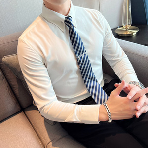 网红大领衬衫男长袖薄款潮流帅气修身休闲立领纯色衬衣C51-P68，男装衬衫，电商C308