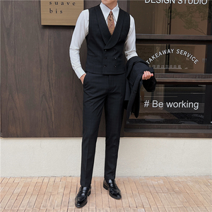新郎婚礼伴郎服礼服马甲男士高级感双排扣格子马甲MJ919-P70图片