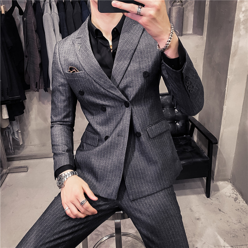 20秋冬款英伦韩版修身条纹双排扣男士单件西服X903A双排扣-P135，男装西服，电商C308