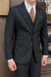 英伦修身男士二粒扣条纹西服三件套新郎伴郎礼服套装SJT918-P300，男装西服，电商C308