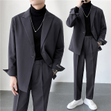 ins轻熟风英伦纯色西服套装阔版宽松休闲小西装TZ27刺绣-P225，男装西服套装，电商C308