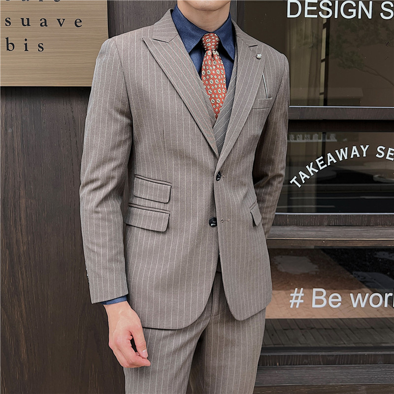 英伦修身男士二粒扣条纹西服新郎伴郎礼服外套X918-P155,男装西服,电商C308