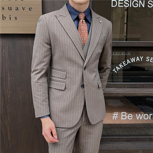 英伦修身男士二粒扣条纹西服新郎伴郎礼服外套X918-P155图片