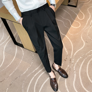 夏季薄款痞帅条纹九分裤男士坠感免烫西裤青年冰凉休闲裤 K08-P75，男装西裤，电商C308