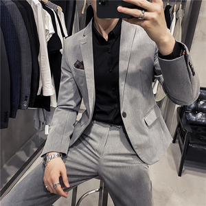 20秋冬款 英伦韩风修身男士商务纯色西服二件套套装 LJT830-P205图片