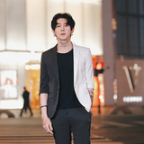 春夏新款潮男修身拼色条纹中袖西服+九分西裤男士套装TZ121-P195，男装西服，电商C308