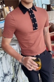 2026春夏季英伦韩版男polo衫拼接设计款双排扣翻领短袖PL2-P55，男装T恤，电商C308
