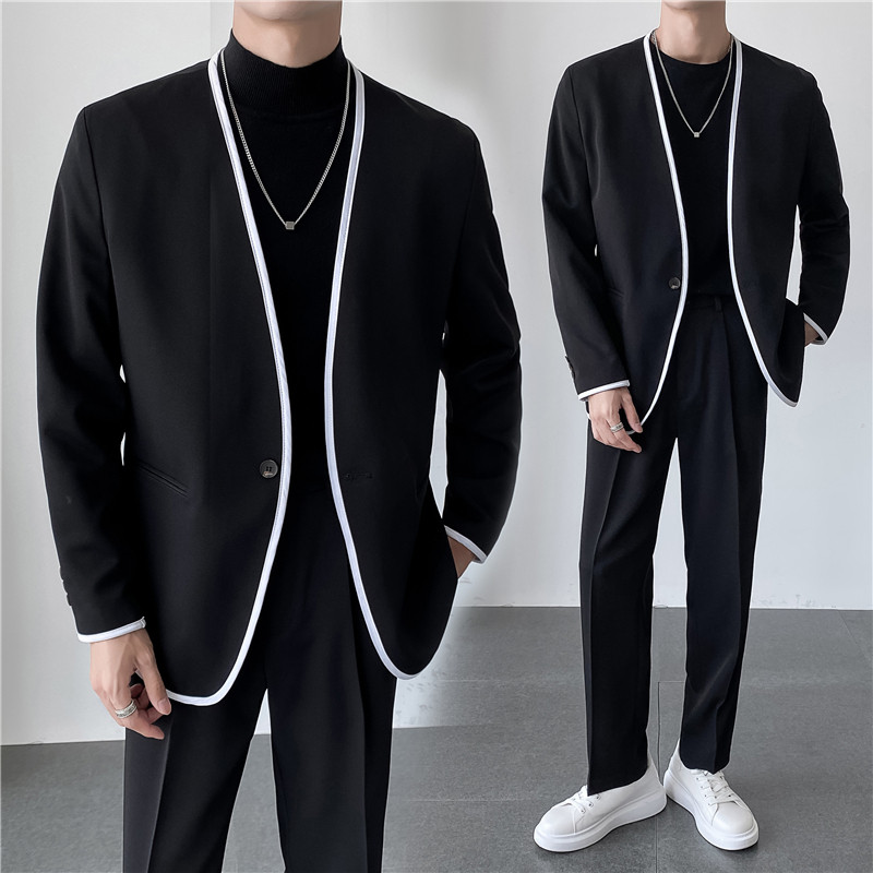 轻熟风ins英伦纯色西服套装阔版宽松休闲小西装TZ27包边-P225,男装西服套装,电商C308