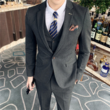 秋冬款英伦韩版修身男士休闲商务西服三件套中灰色SJT830-P265，男装西服，电商C308