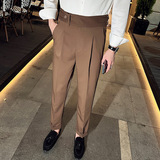 那不勒斯垂直高腰男士直筒西裤免烫流行纯色休闲长裤杏色F702-P78，男装西裤，电商C308