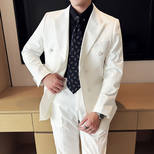 潮流简约英伦风时尚轻奢双排扣纯色男士西服外套X88211-P165图片