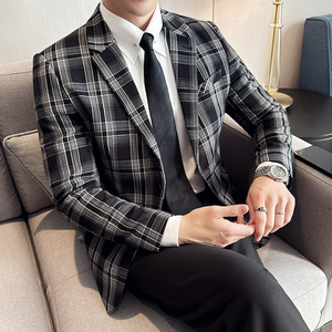 英伦韩版修身男士商务休闲格子西服男外套X940-P155图片