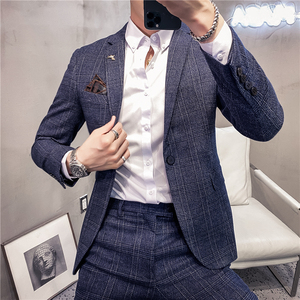 20秋冬款 英伦韩版修身时尚商务格子西服男士套装 LJT956-特P200图片