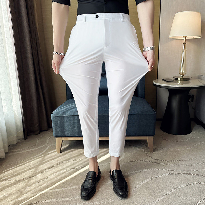 春夏款冰丝休闲裤薄款男士西裤高弹力潮流修身小脚九分裤K41-P65，男装西裤，电商C308