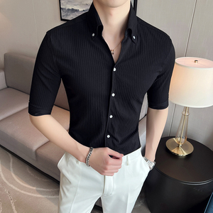 雅痞青年个性V领衬衫中袖男帅气修身休闲立领痞帅衬衣C06-P68，男装衬衫，电商C308