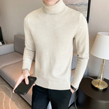 秋冬韩版高领修身打底衫翻领套头纯色针织衫毛衣潮男黑色MY2-P45，男装T恤，电商C308