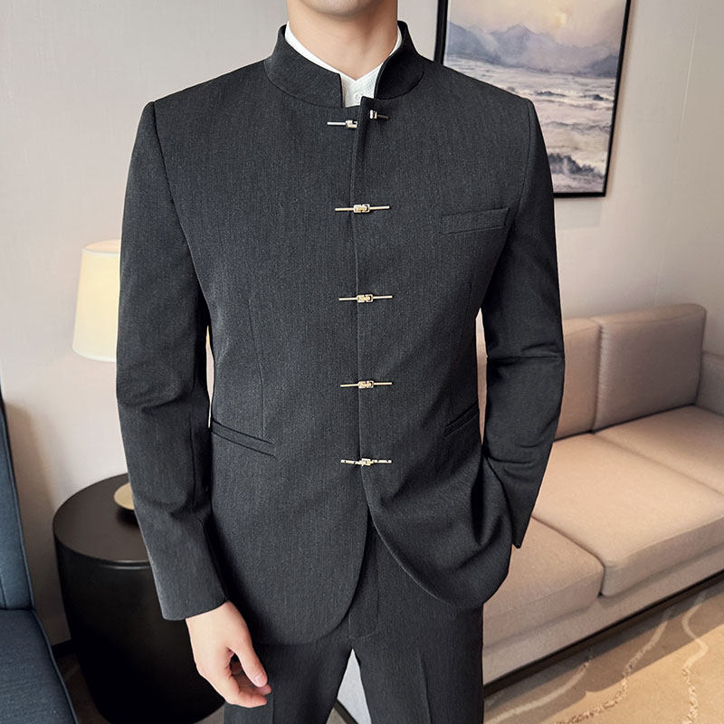 新中式新郎西服套装婚礼伴郎礼服男士高级感立领西装LJT938-P205,男装西服,电商C308
