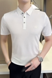 夏季冰丝高弹翻领无痕T恤男士光滑短袖POLO衫卡其色PL2-P48，男装T恤，电商C308