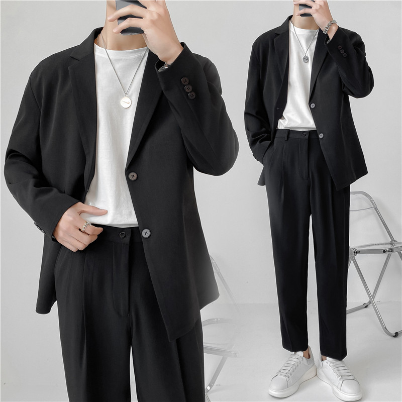 轻熟风英伦纯色二粒扣宽松西服+阔版休闲九分裤套装TZ16-P215,男装西服,电商C308