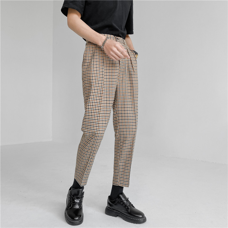 21春夏款轻熟风微宽时尚休闲裤阔版小格子九分西裤K18-P65，男装西裤，电商C308