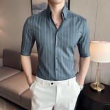 青年雅痞个性网红V领衬衫男中袖帅气修身休闲立领痞帅衬衣C07-P68，男装衬衫，电商C308