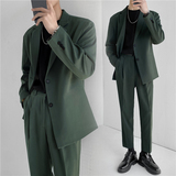 轻熟风英伦纯色二粒扣宽松西服+阔版休闲九分裤套装TZ16-P215，男装西服，电商C308