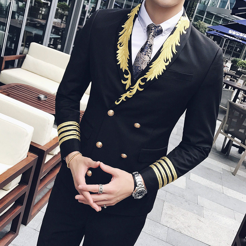 秋冬装韩版修身刺绣领个性青年休闲西装外套X104-P140,男装西服套装,电商C308