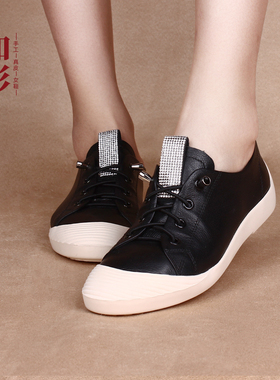 如影春季新款小白鞋女贝壳头鞋平底女士鞋运动休闲鞋真皮单鞋女鞋