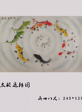 周星辰纯手绘国画鱼八尺太极运转图锦鲤适合酒店大堂别墅大办公室