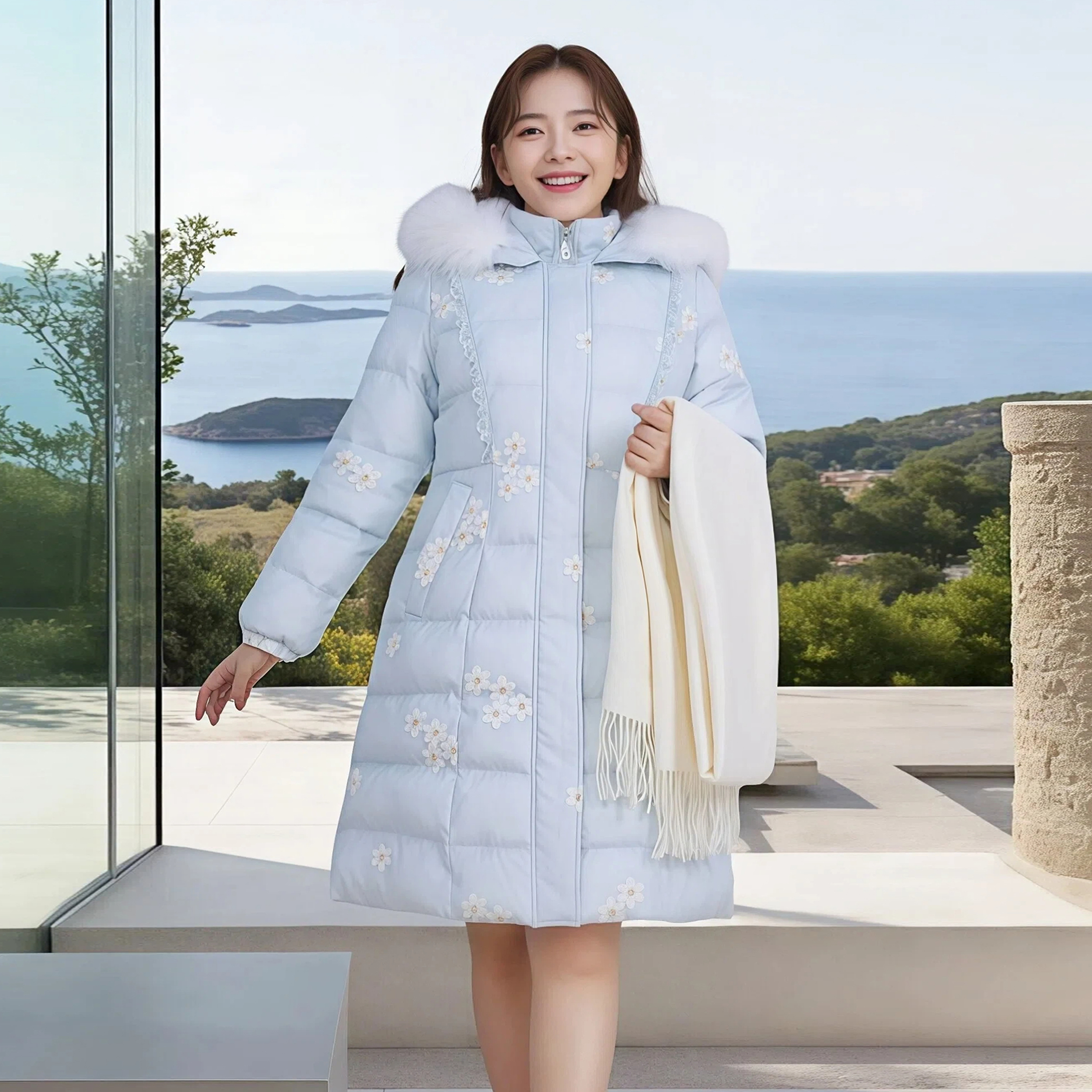 胖MM中长款毛领加厚保暖棉服外套