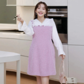 微胖MM保暖木耳边拼接连衣裙显瘦洋气 新款 毛绒裙2025冬季 女装 大码