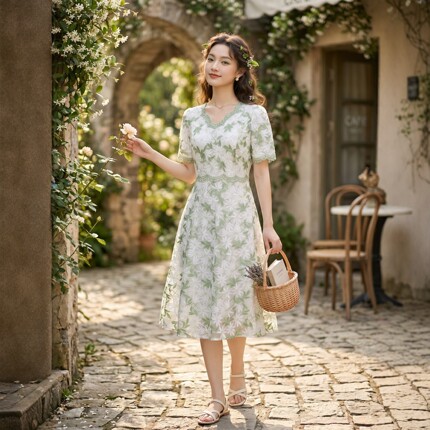 绿野仙踪大码女装2026夏新款胖MM高级感全刺绣重工蕾丝花网连衣裙