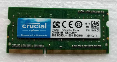 英睿达 Crucial DDR3L 1600 4G SO-DIMM 1.35v笔记本内存