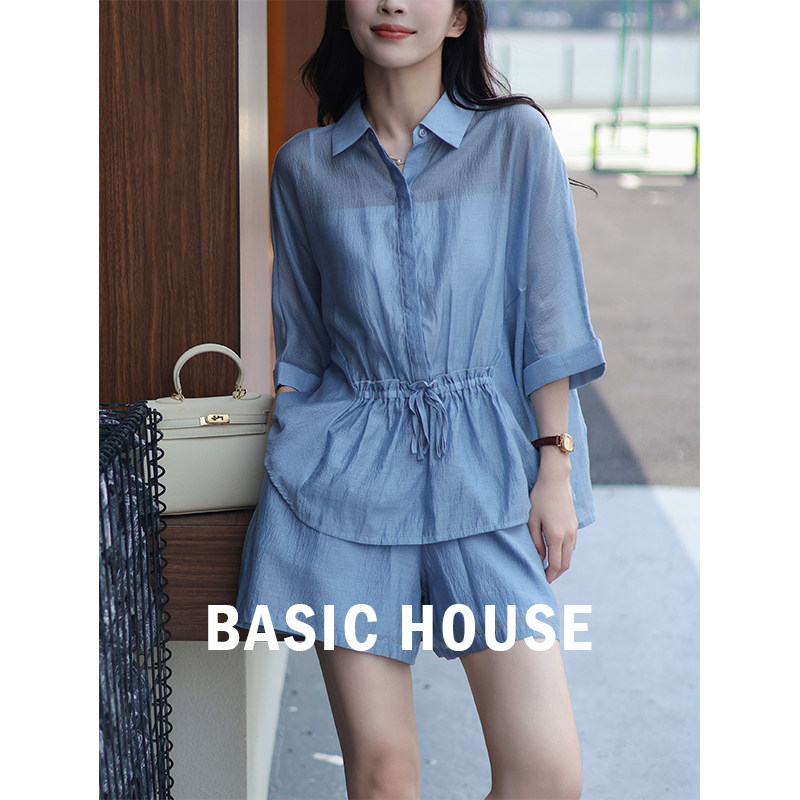 Basic House/百家好 醋酸天丝薄款小个子穿搭一整套两件套装女夏