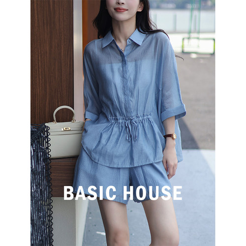 Basic House/百家好 醋酸天丝薄款小个子穿搭一整套两件套装女夏