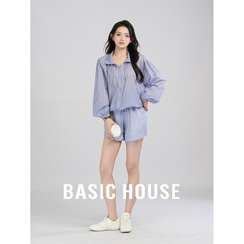 Basic House/百家好 遮肉显瘦宽松抽绳休闲防晒衣两件套装女夏季