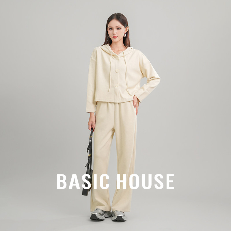 Basic House/百家好慵懒风卫衣阔腿裤两件套装女秋小个子休闲百搭
