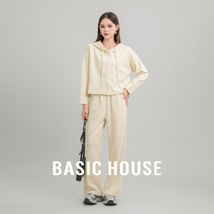 Basic House/百家好慵懒风卫衣阔腿裤两件套装女秋小个子休闲百搭