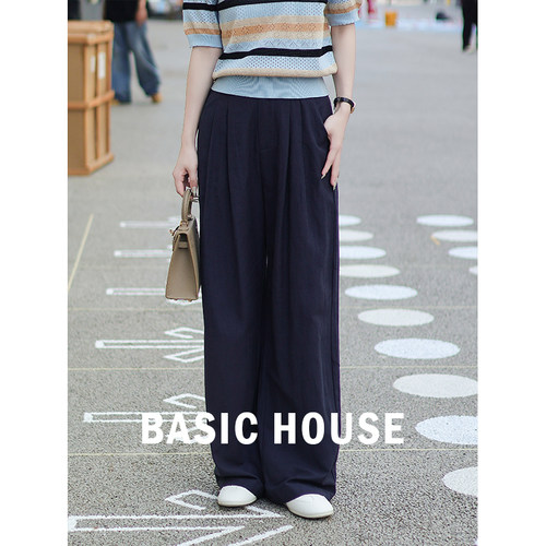 Basic House/百家好 西装裤阔腿裤女垂感高级感高腰休闲长裤裤子