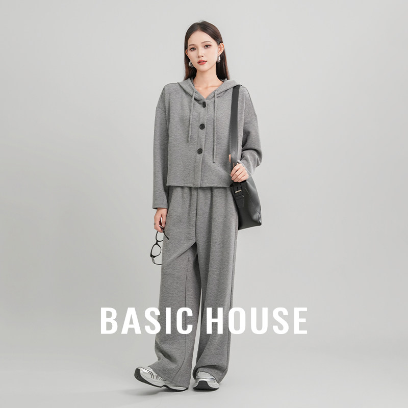 Basic House/百家好 极简风针织开衫两件套装女秋休闲时尚阔腿裤
