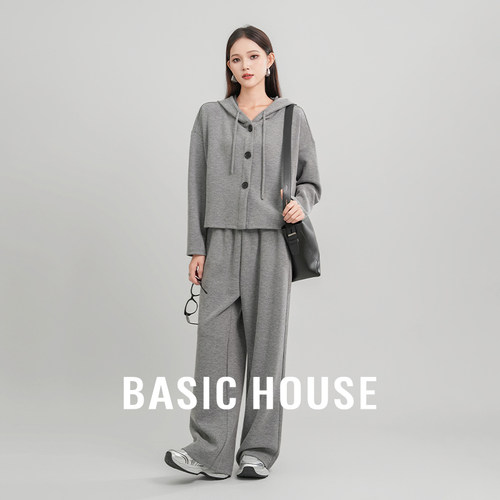 Basic House/百家好 极简风针织开衫两件套装女秋休闲时尚阔腿裤