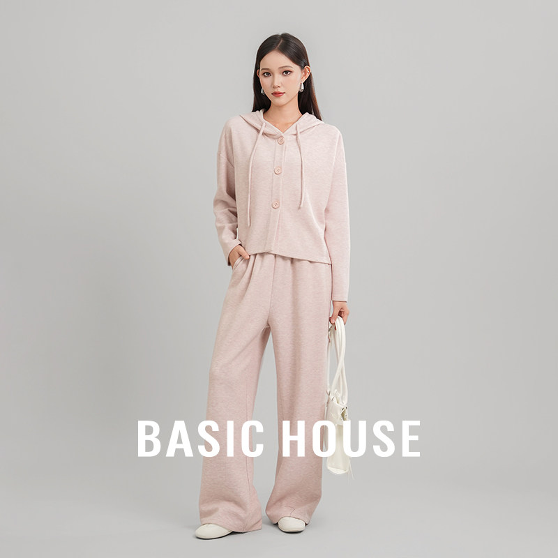 Basic House/百家好 小个子休闲时尚连帽卫衣阔腿裤两件套装女秋
